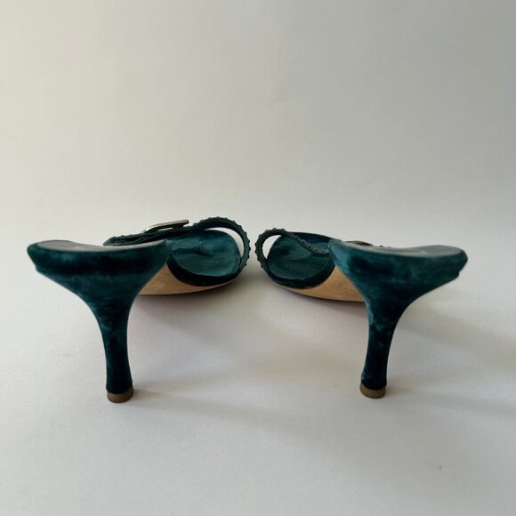 VINTAGE CHRISTIAN DIOR BLUE VELVELT EMBELLISHED HEELS - Picture 9 of 9